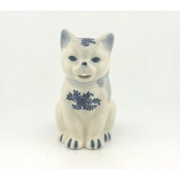 Vintage J.S.N.Y Philippines Porcelain Delft Style Blue White Cat Creamer 5" - Picture 8 of 11